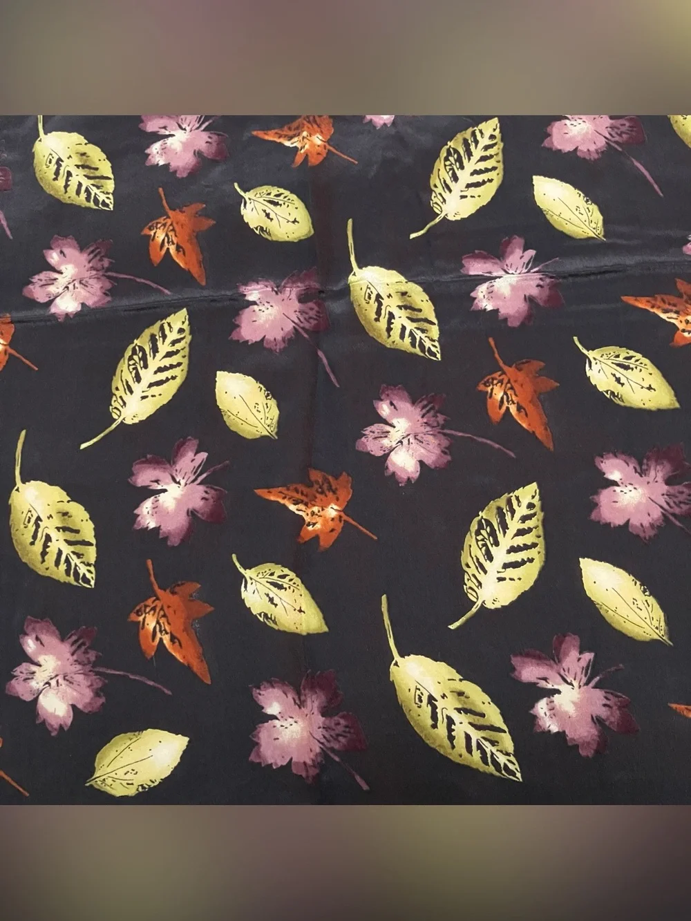 VTG Gap 100% Silk Chiffon 19” Square Scarf Brown Autumn Leaves Old Money Preppy